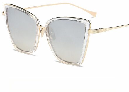 Cat Eye Zonnebril Vrouwen Vintage Metalen Bril Voor Vrouwen Spiegel Retro Lunet De Soleil Femme UV400 Gradient zilver