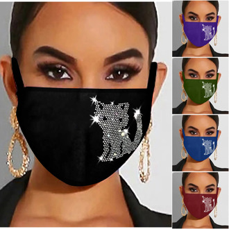 Cat Glitter Diamond Rhinestone Mask Cotton Breathable Mask Washable Face Mask Protective Mouth Caps Reusable Mouth Mask masques