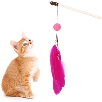 Cat Toy Pet Cat Teaser Kitten Wand Feather Interactive Teaser Wand Cat Toy Wand Ball Bell Toys for Cats donker roze