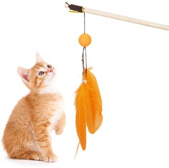 Cat Toy Pet Cat Teaser Kitten Wand Feather Interactive Teaser Wand Cat Toy Wand Ball Bell Toys for Cats oranje