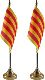 Catalonie tafelvlaggetjes - 2x stuks - 10 x 15 cm - met standaard