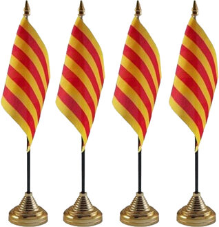 Catalonie tafelvlaggetjes - 4x stuks - 10 x 15 cm - met standaard