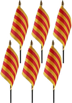 Catelonie - 6x - mini vlaggetje van 10 x 15 cm op stokje - Landen vlag - H27 cm