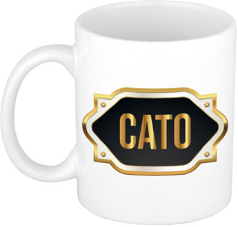 Cato naam / voornaam kado beker / mok met goudkleurig embleem - Naam mokken Multikleur