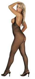 Catsuit Open Bust + Crotch - Visnet Zwart