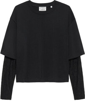 Catwalk Junkie 2504020402 loose fit tshirt with lace sleeves Zwart - 36