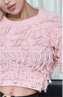 Catwalk Poppy knitted tassle jumper top - maat M / L Roze