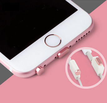 Catxaa Telefoon Aluminiumlegering Pu Stof Plug Set Voor Iphone 7 7Plus 5 5S 6 Oortelefoon Jack 8 pin Plug Anti Stof Plug Telefoon Accessoires roos goldon