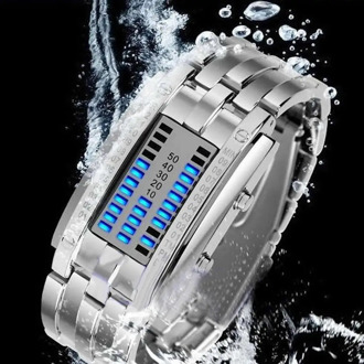Causal Sport Chronograph Lovers Men Women Creative Stainless Steel Band Quartz Watches LED Date Bracelet Watch Binary Wristwatch