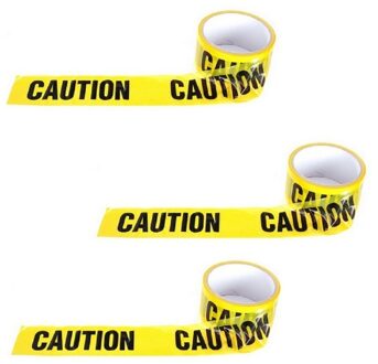 Caution/opppassen afzetlint - 3x - geel/zwart - 30 meter - kunststof - hulpdiensten lint