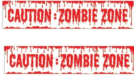 Caution Zombie Zone afzetlint/markeerlint - 2x - 6 meter - Horror/Halloween versiering