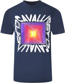 Cavalli Class Asymmetrisch Box Design Marineblauw T-shirt - maat Navy