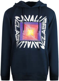 Cavalli Class asymmetrische box-design marineblauwe hoodie - maat XL Navy