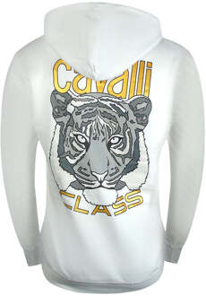 Cavalli Class Bold Tiger Graphic Off White Hoodie Wit - XL
