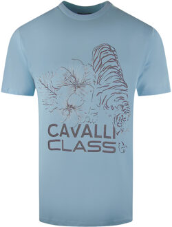 Cavalli Class camiseta azul claro con dise�o de tigre floral Blauw