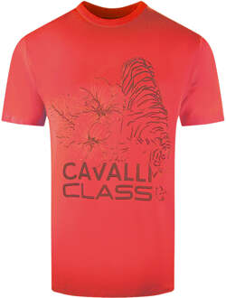Cavalli Class Floral Tiger Design rood T-shirt - L
