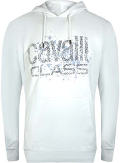 Cavalli Class Gebarsten Gespoten Logo Off White Hoodie - maat Wit