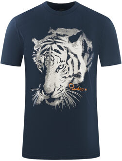 Cavalli Class Gedrukt Logo Marineblauwe T-Shirt