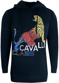 Cavalli Class gedurfde marineblauwe hoodie met tijgerlogo - maat