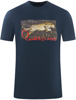 Cavalli Class Gekartelde Luipaardlogo Navy Blauwe T-shirt