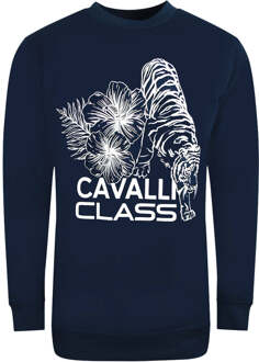 Cavalli Class groot marineblauw sweatshirt met tijgerontwerp - maat XL Navy