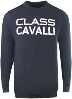 Cavalli Class groot, opvallend logo-ontwerp marineblauw sweatshirt - maat L Navy