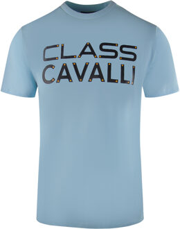 Cavalli Class lichtblauw T-shirt met vastgeschroefd logo
