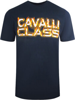 Cavalli Class Marineblauw T-shirt met Cavalli-klasse vlammend logo Navy