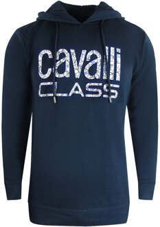 Cavalli Class Marineblauwe hoodie met bloemenlogo - maat M Navy