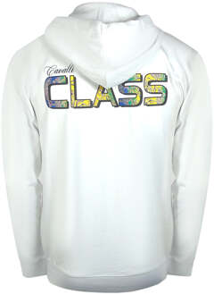 Cavalli Class Opvallende Hoodie Met Bloemenlogo In Off-white Met Rits - maat XL Wit