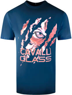 Cavalli Class Peeking Tiger Design marineblauw T-shirt Navy - L