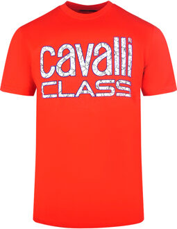 Cavalli Class rood T-shirt met opvallend bloemenlogo - XL