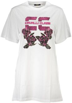 Cavalli Class Roze Print T-shirt Jurk Wit