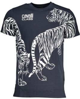 Cavalli Class Tijgerprint T-shirt Casual Stijl Donkerblauw
