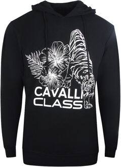 Cavalli Class zwarte hoodie met bloemenlogo - maat L