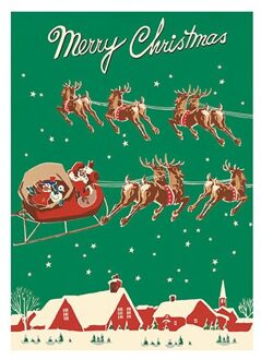 Cavallini & co kerst poster vintage - santa & sleigh