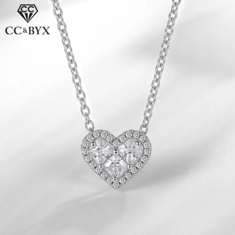 CC Pendants For Women 925 Silver Heart Cubic Zirconia Princess Clavicle Chain Jewelry Pendant Accessories No Chain CCN262