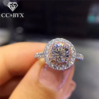 CC S925 Silver Ring Wedding Rings For Women Charms Princess Bijoux Pink Stone Bridal Engagement Jewelry Drop Shipping CC593
