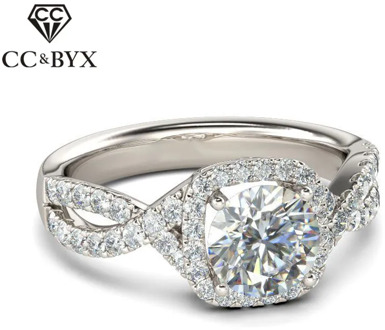 CC Silver Rings For Women Classic Cubic Zirconia Square Twist Arm Romantic Fashion Jewelry Anilos Mujer Drop Shipping CC1551