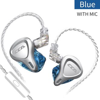 Cca Csn 1DD + 1BA Hybrid Oortelefoon In Ear Oordopjes Monitor Hoofdtelefoon Hifi Ruisonderdrukking Headset Kz Zsnpro Zst Zsx ZS10PRO Cca C12 blauw met mic