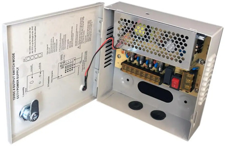 CCTV Power Supply 4CH Port Box, Distributed Power Supply for CCTV DVR Security System and Cameras, Output 12V 5A 60W Maximum