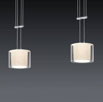 Cecil LED hanglamp, 2-lamps helder, lichtgrijs, nikkel mat, chroom