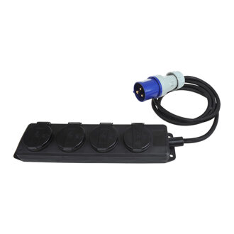 Cee 4-weg / Schuko-stekkerdoos 1,5 Meter Zwart