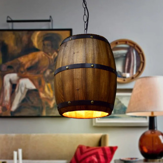 Ceiling Barrel Lamp Wood Wine Barrel Hanging Fixture Pendant Lighting Suitable For Bar Cafe Lights Atomasphere Restaurant Lamp