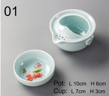Celadon 3D Karper Reizen Thee Set, Blauw Gaiwan Thee Set, kung Fu Thee Set Omvat 1 Theepot 1 Cup, Mooi En Theepot 01