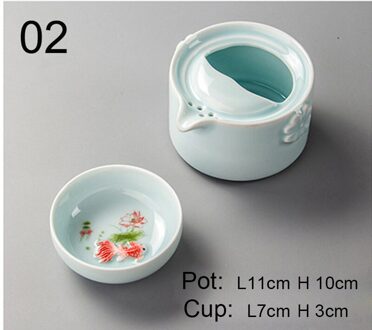 Celadon 3D Karper Reizen Thee Set, Blauw Gaiwan Thee Set, kung Fu Thee Set Omvat 1 Theepot 1 Cup, Mooi En Theepot 02