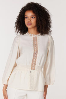 Celeste blouse met peplum en kantendetails winter white Wit - L