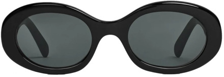 Céline Zwarte ovale zonnebril met grijze lenzen Celine , Black , Dames - 52 MM