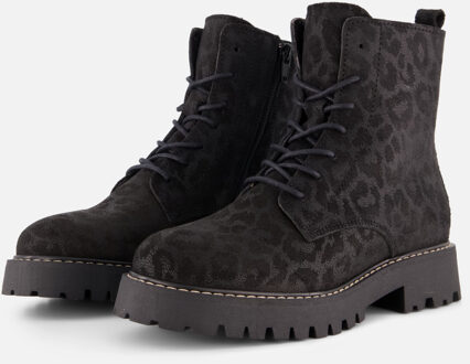 Cellini Leopard Veterboots zwart Suede - 36,37