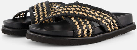 Cellini Raffia Slippers zwart Textiel - 36,37,38,39,40,41,42